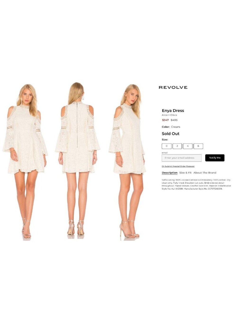 Alice + Olivia Enya Dress Size 6 Cream Ivory Macrame Embroidered Lace Cut Out - Picture 11 of 12